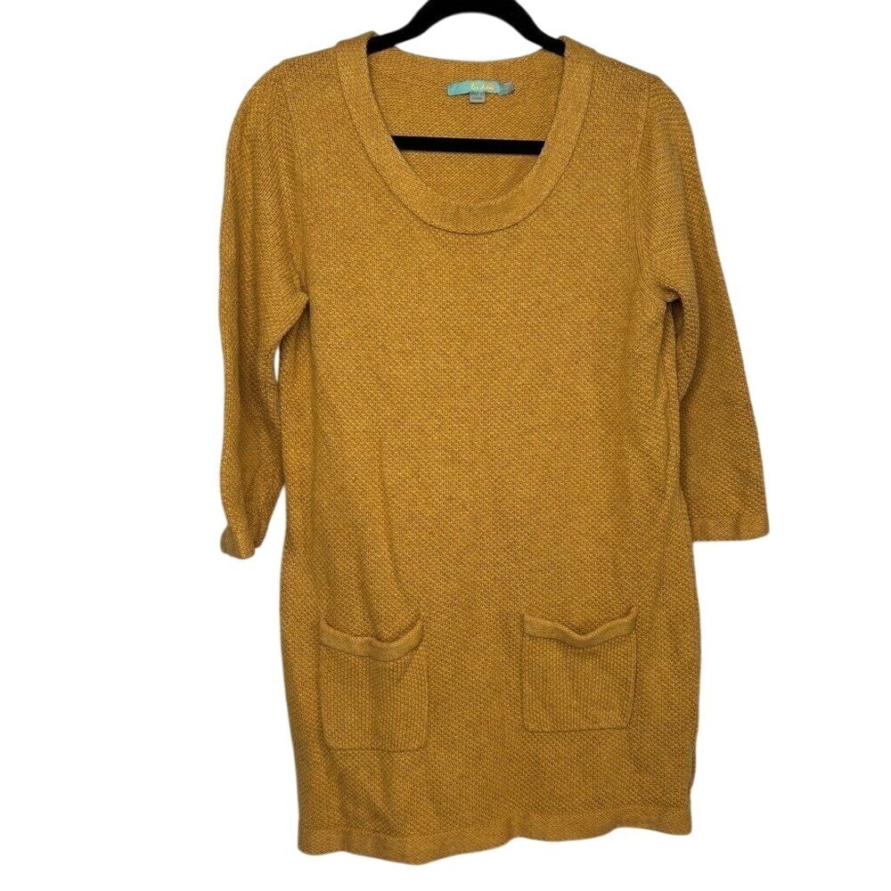 Boden Chunky knit Sweater Dress Size 12‎ Mustard Yellow Cashmere Blend Lagenlook